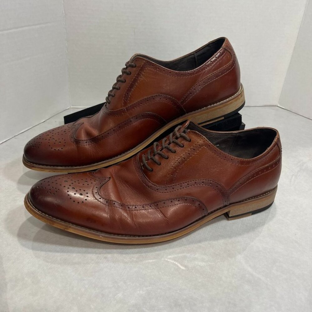 Stacy Adams Dunbar Antiqued Leather Wingtip Oxford Cognac Brown Men’s Size 11M